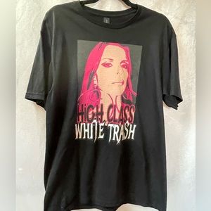 High class white trash! Get our exclusive Julia Fox trashy tee size Large Men’s
